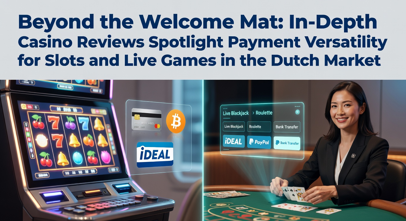 Overzicht van diverse betalingsiconen zoals iDEAL, Visa en cryptocurrency in een Nederlands online casino interface, met slots en live dealer tafels op de achtergrond