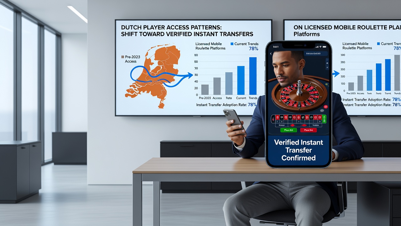 Illustratie van een mobiele roulette interface met verificatie- en transferopties op een gelicentieerd platform