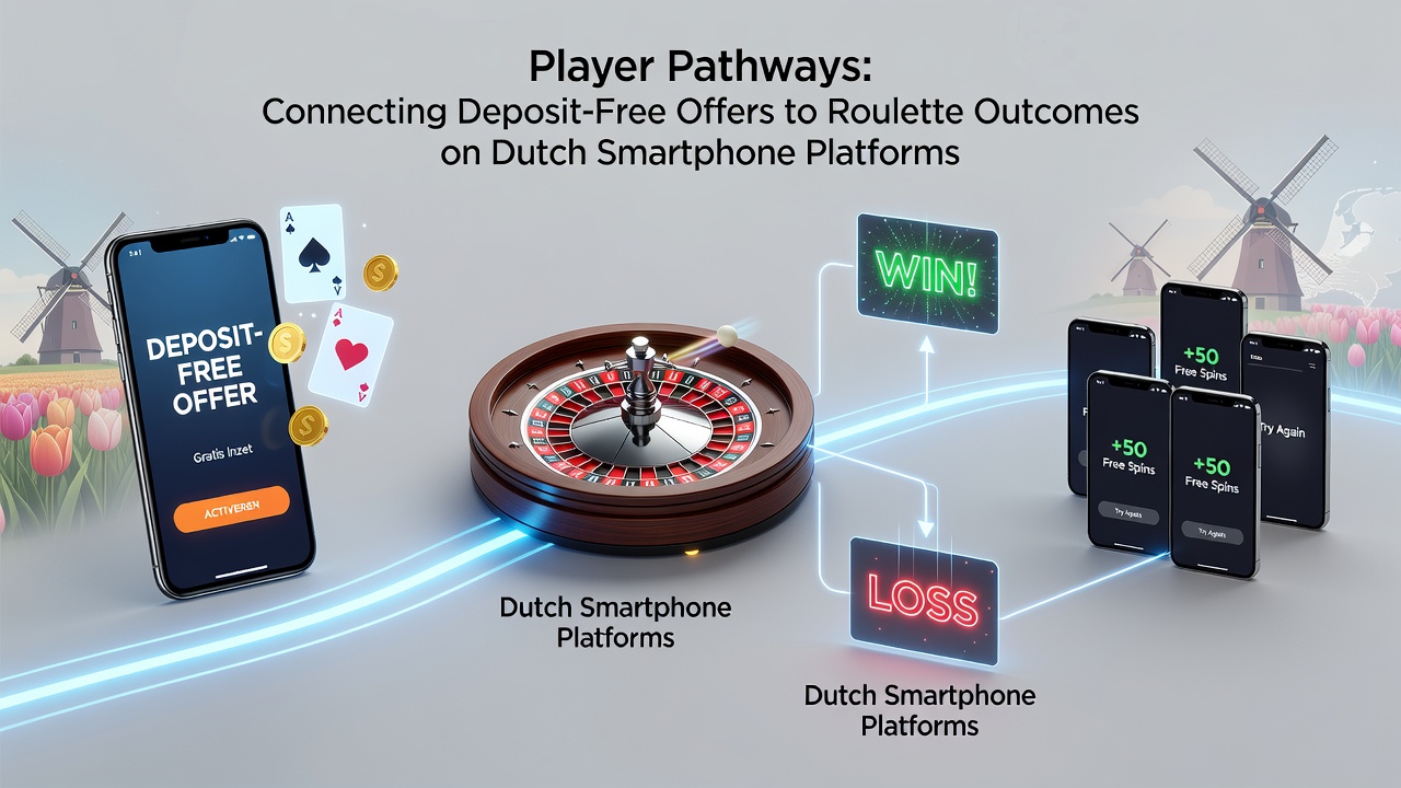 Illustratie van spelerstrajecten met mobiele roulette en deposito-vrije bonussen op Nederlandse platforms