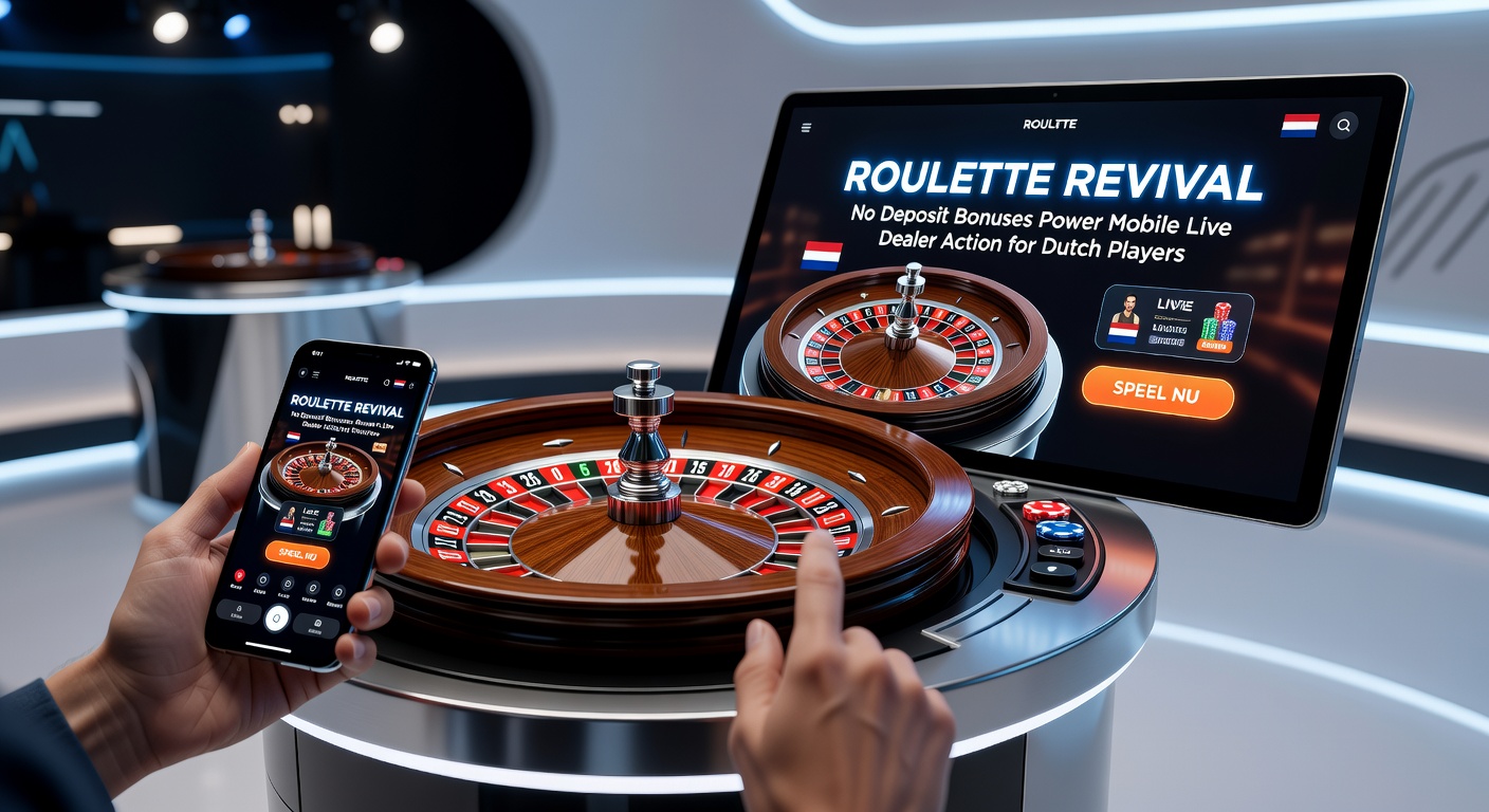 Mobiele live roulette sessie met no deposit bonus activeren, dealer gooit de bal, Nederlandse vlag en bonus icoontjes zichtbaar